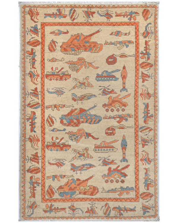 3x5 Light Brown Kuba Afghan Hand Knotted Wool Area Rug